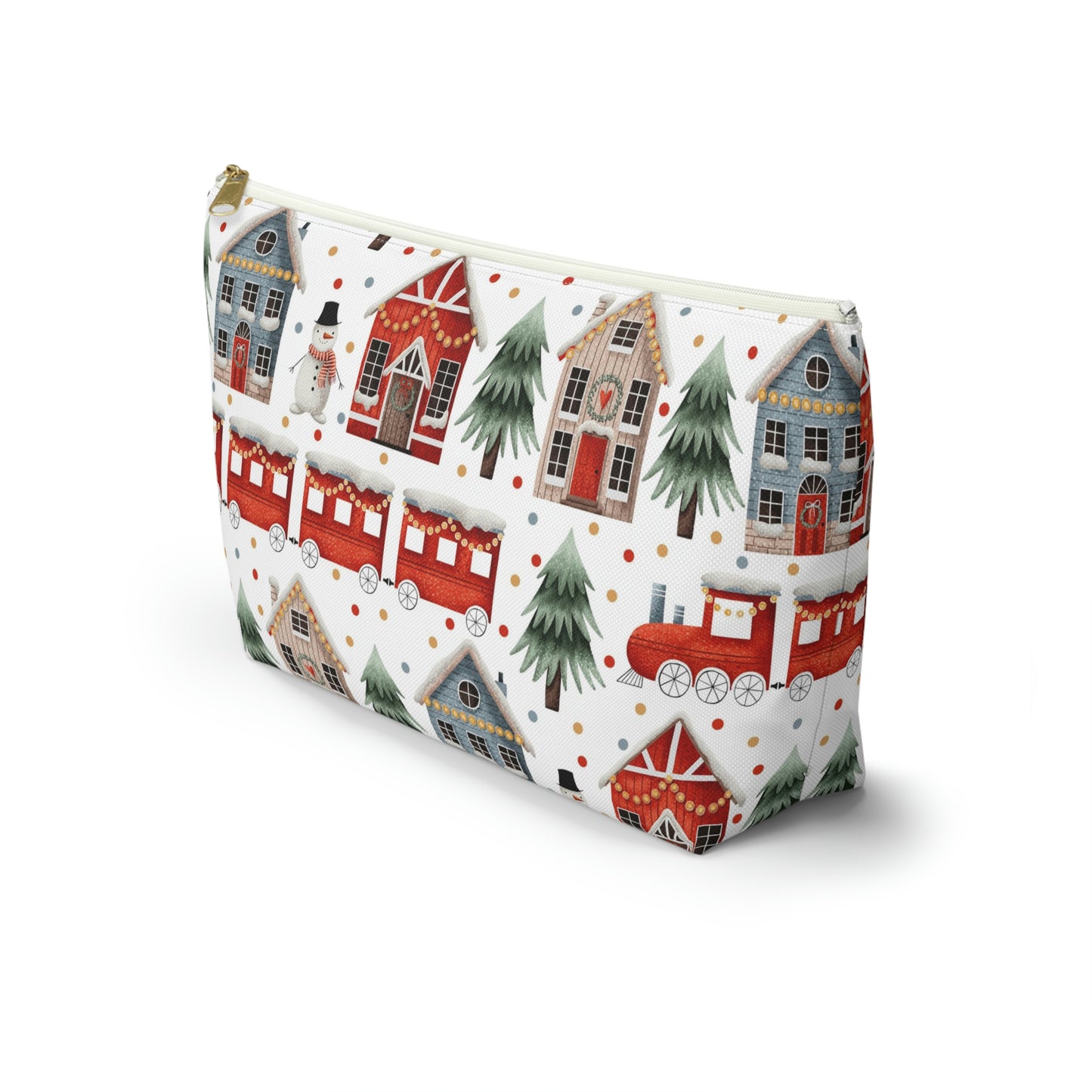 Christmas Trains and Houses Accessory Pouch w T-bottom