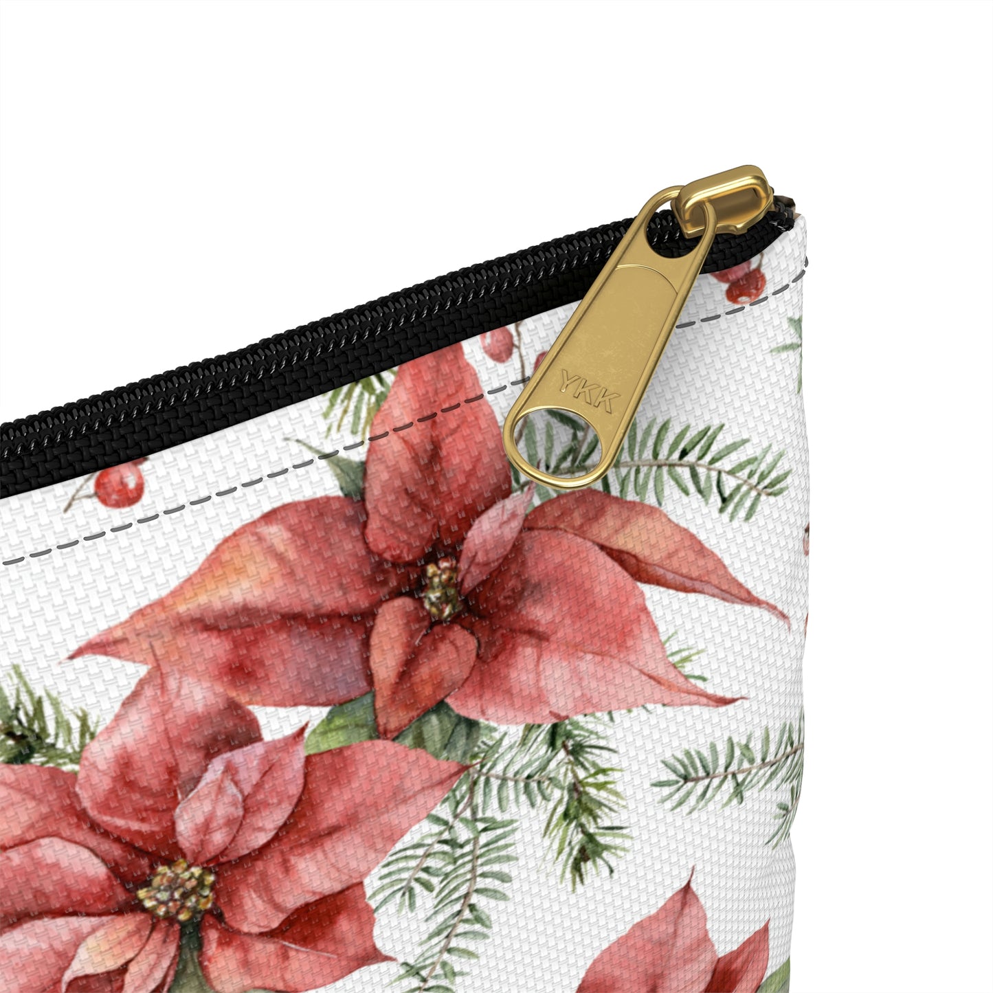 Poinsettia and Pine Cones Accessory Pouch