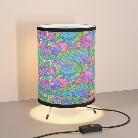 Retro Mushrooms Tripod Lamp with High-Res Printed Shade