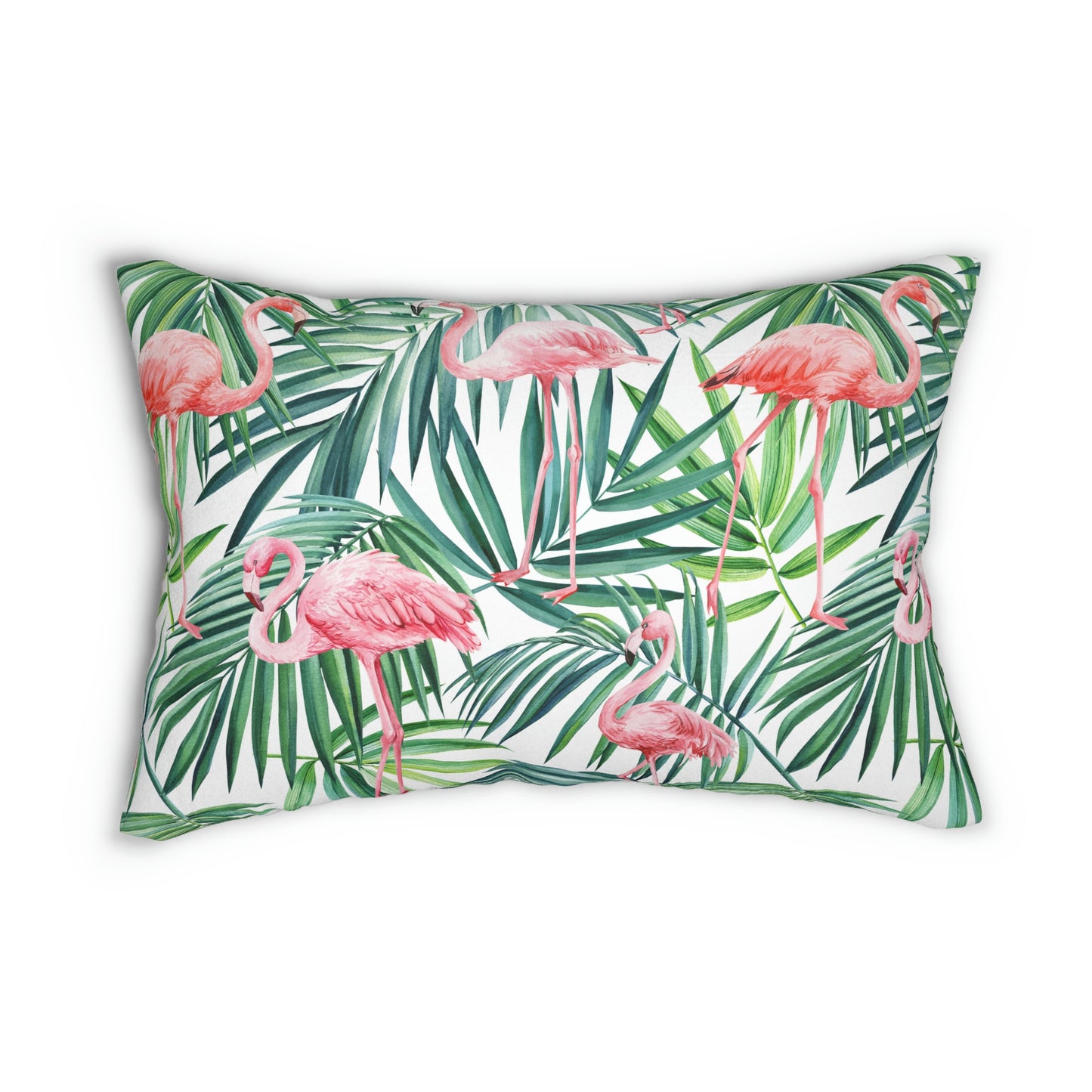 Pink Flamingos and Palm Leaves Spun Polyester Lumbar Pillow