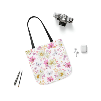 Spring Butterflies and Roses Polyester Canvas Tote Bag