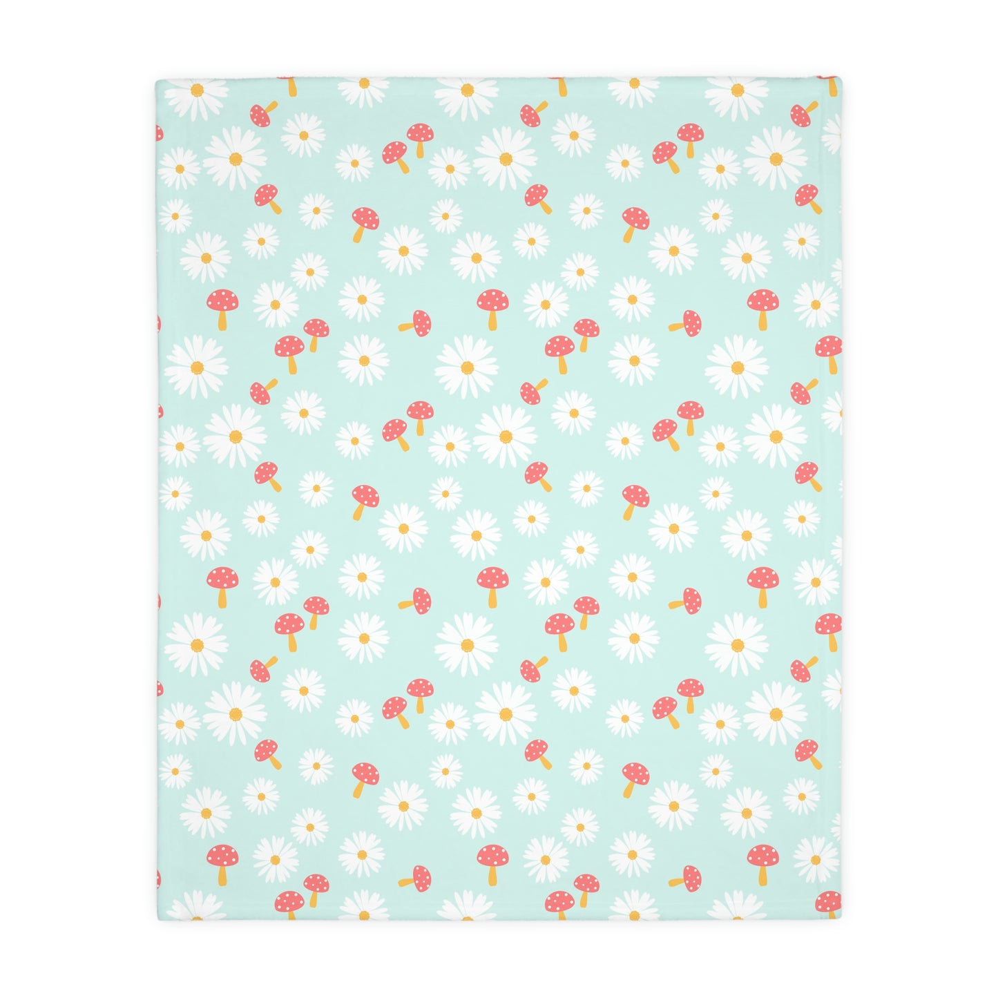 Daisies and Mushrooms Velveteen Minky Blanket (Two-sided print)