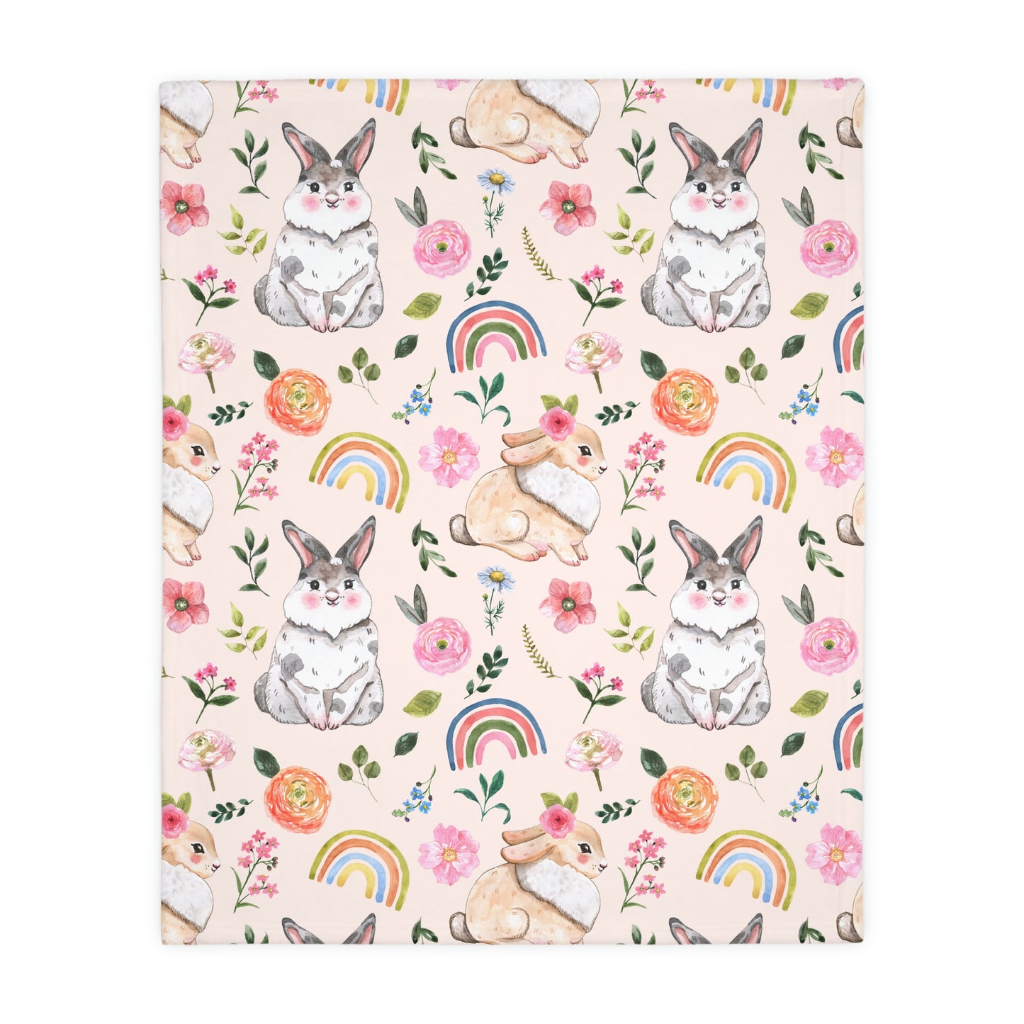 Easter Bunnies and Rainbows Velveteen Minky Blanket (Two-sided print)