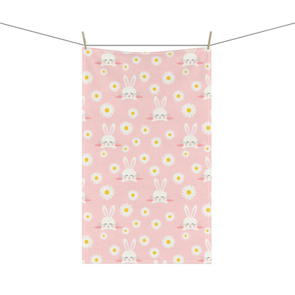 Smiling Bunnies and Daisies Kitchen Towel