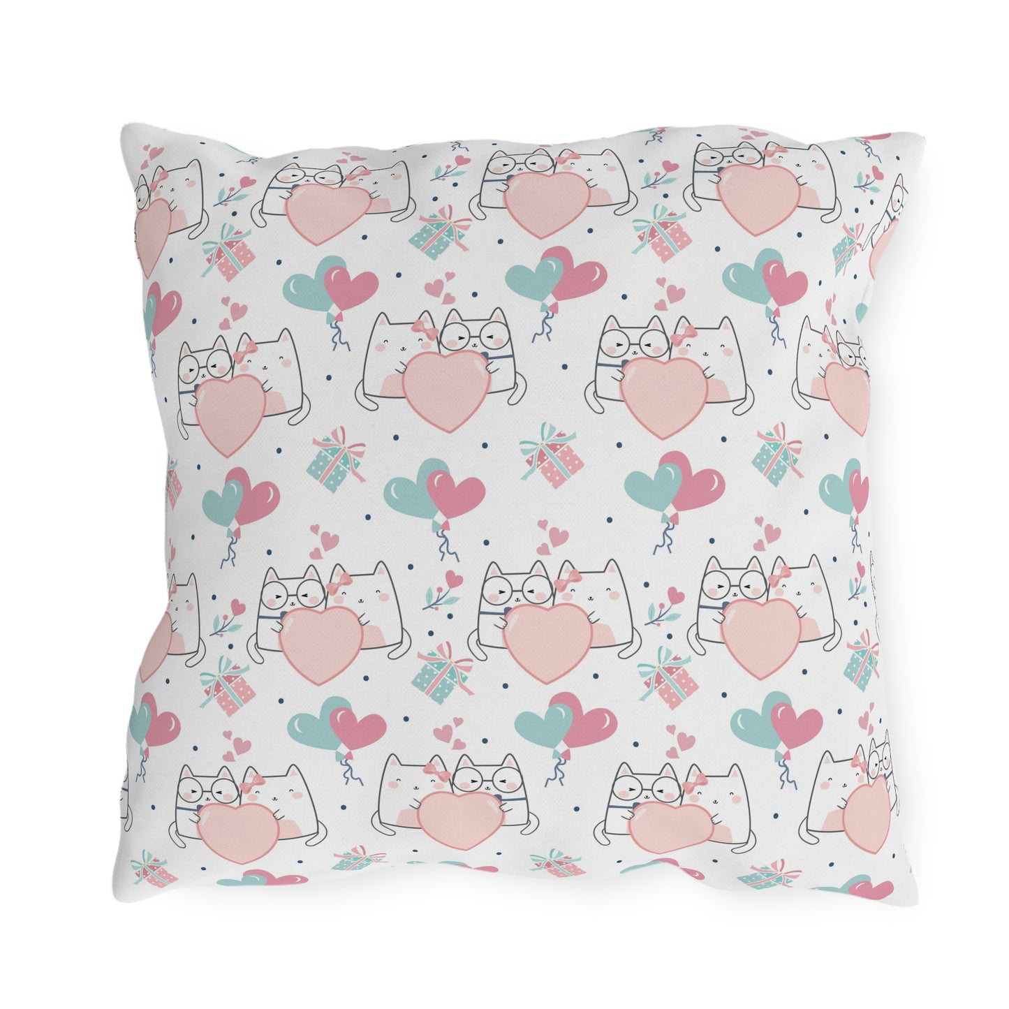 Kawaii Cats in Love Outdoor Pillow
