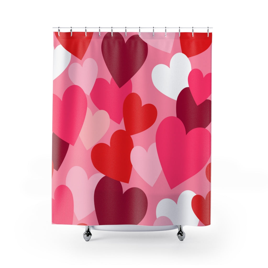 Pink and Red Hearts Fabric Shower Curtains