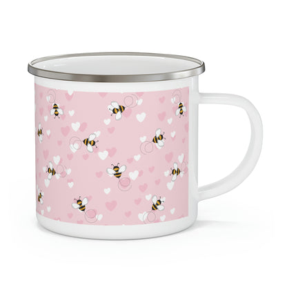 Honey Bee Hearts Enamel Camping Mug