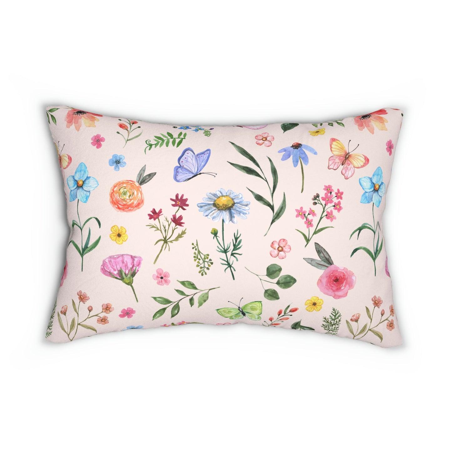 Spring Daisies and Butterflies Spun Polyester Lumbar Pillow