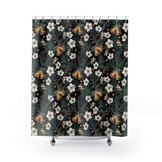 Christmas Bells and Flowers Shower Curtain