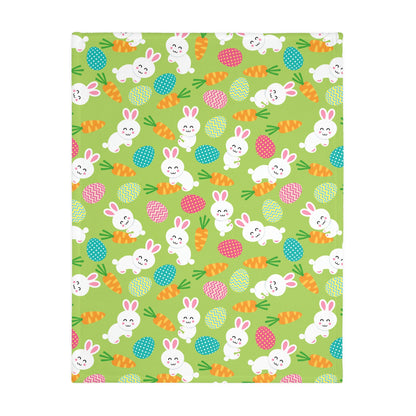 Bunnies and Eggs Velveteen Minky Blanket (Two-sided print)