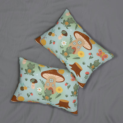 Frogs and Mushrooms Spun Polyester Lumbar Pillow