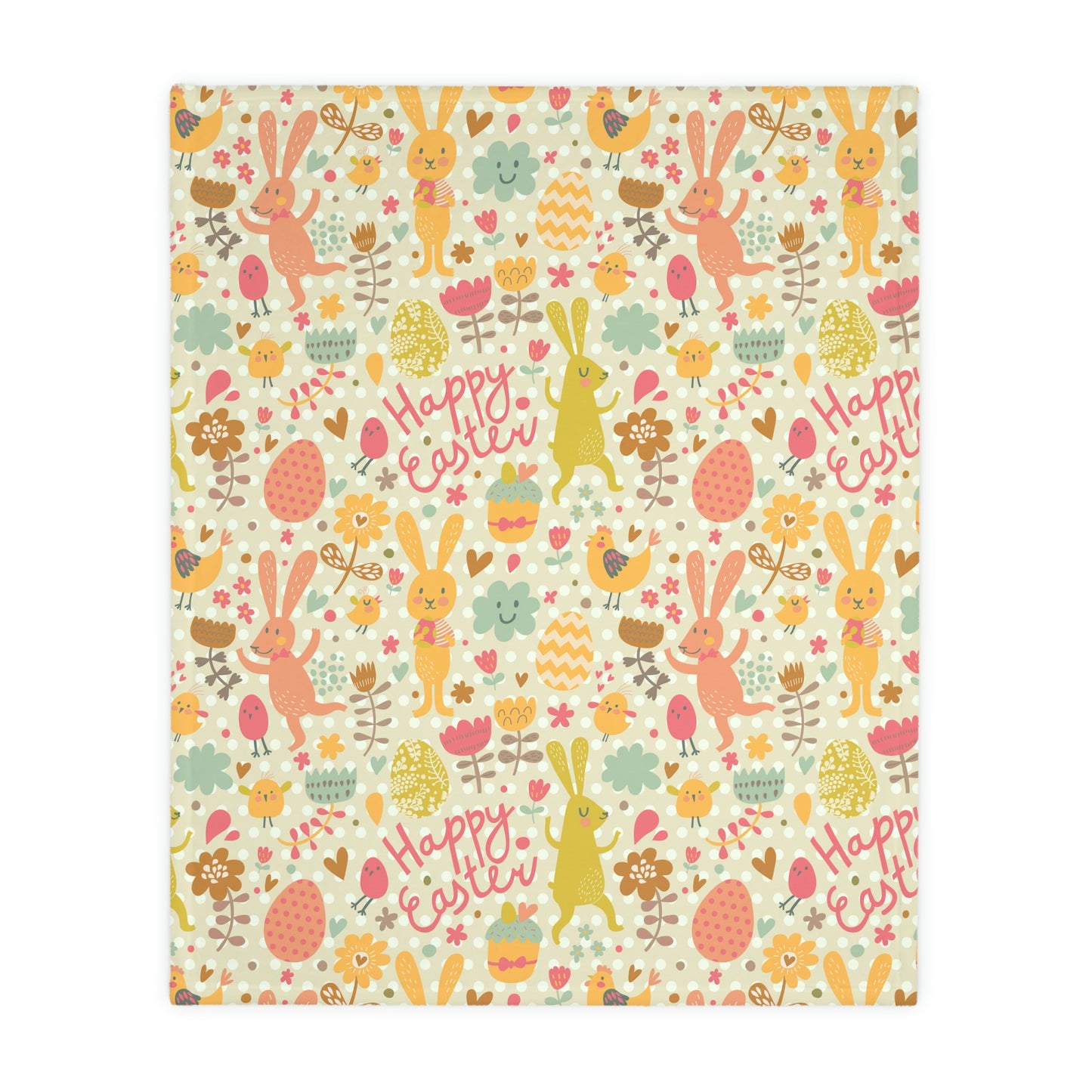 Easter Rabbits and Chickens Velveteen Minky Blanket (Two-sided print)