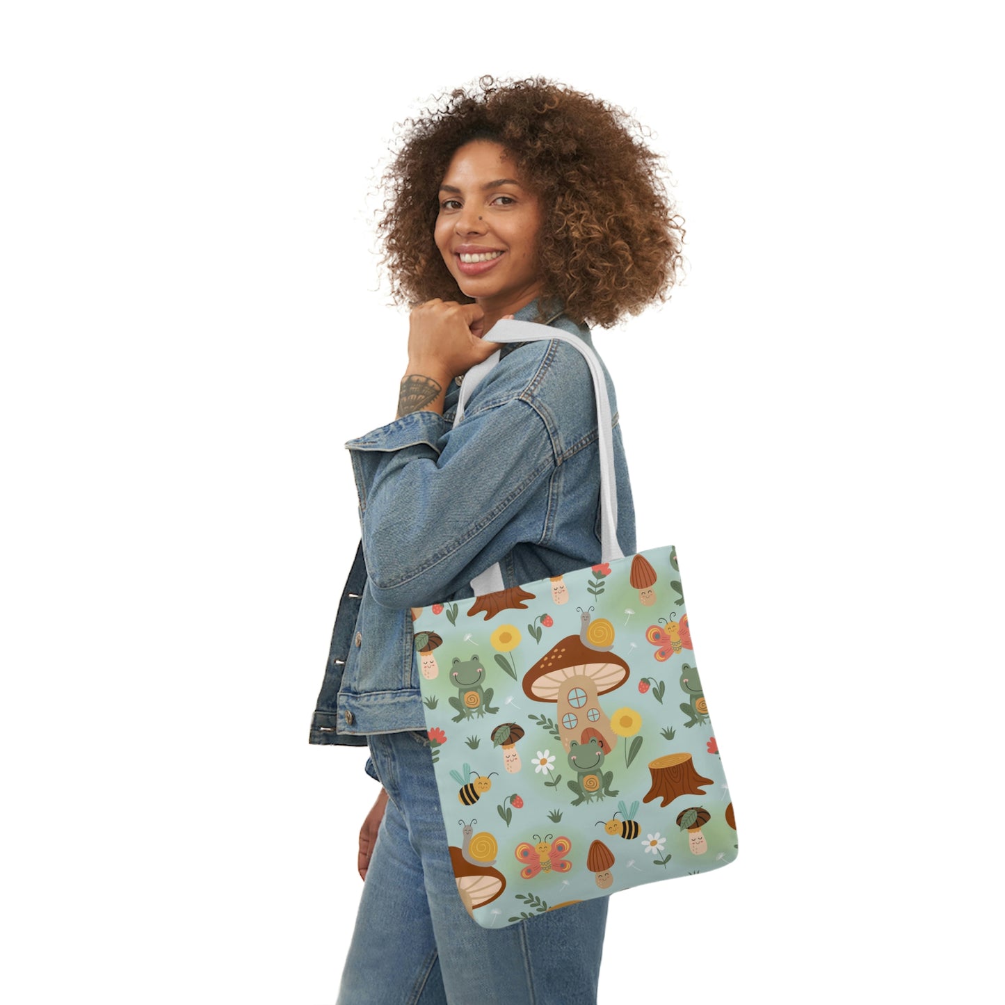 Frogs and Mushrooms Polyester Canvas Tote Bag