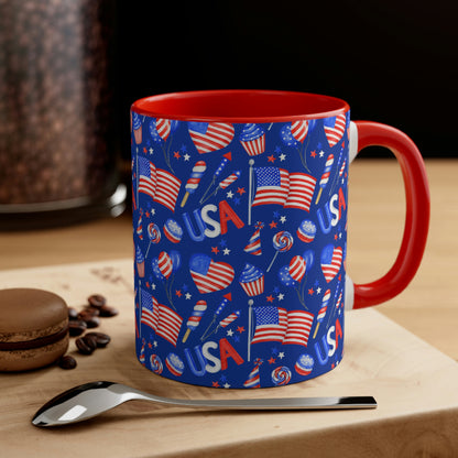 Patriotic Hearts and Flags Coffee Mug, 11oz
