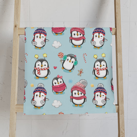 Penguins in Winter Clothes Hand Towel
