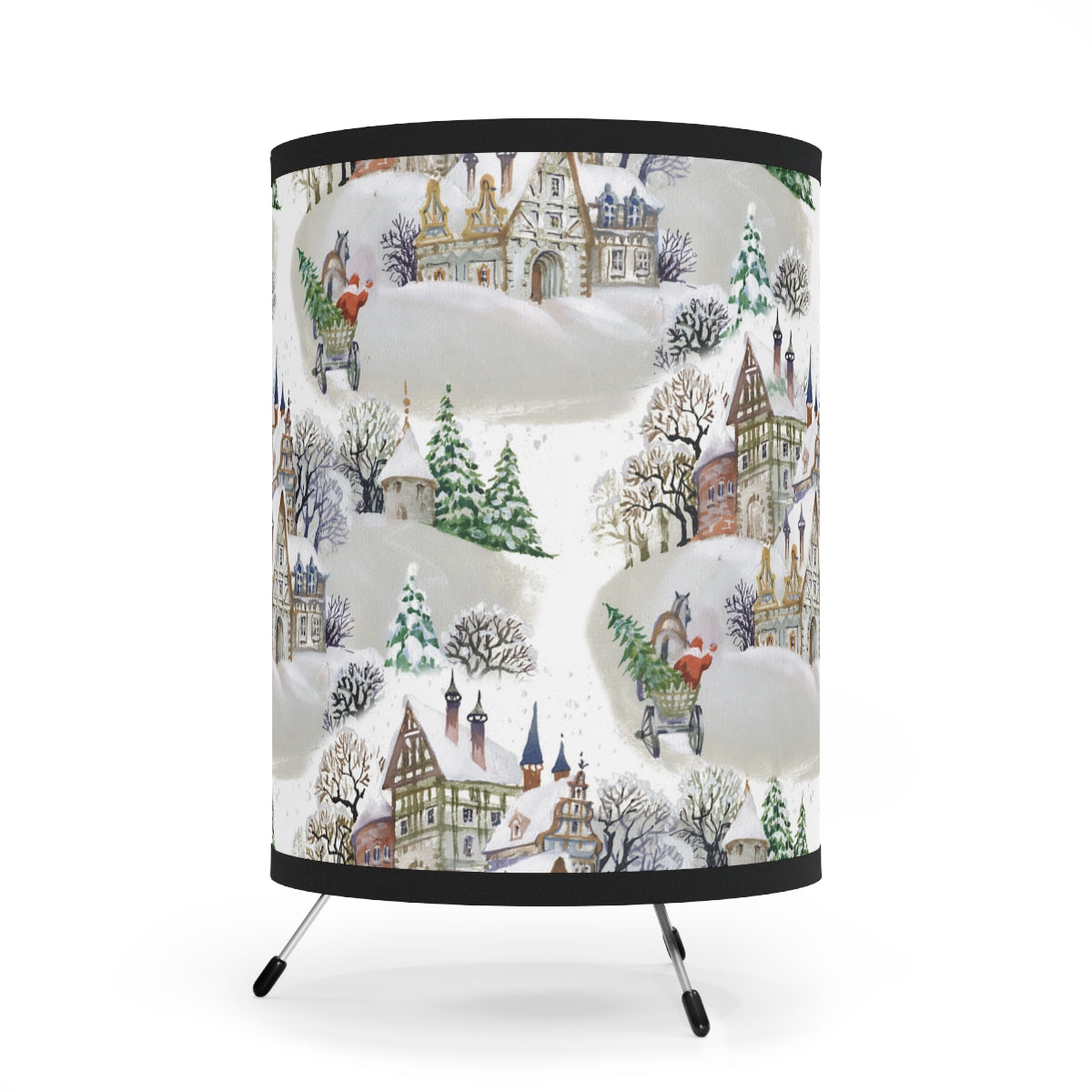 Winter Village Tripod Lamp with High-Res Printed Shade