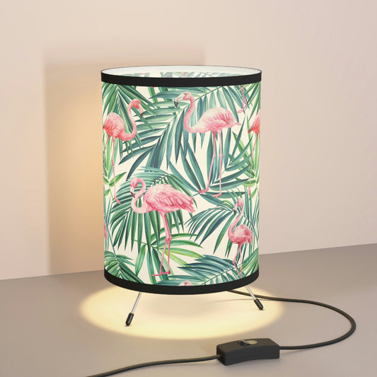 Pink Flamingos and Palm Leaves Tripod Lamp with High-Res Printed Shade, US\CA plug