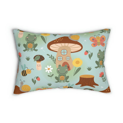 Frogs and Mushrooms Spun Polyester Lumbar Pillow