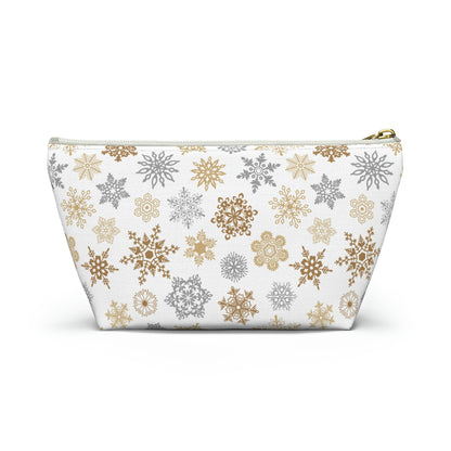 Christmas Gold and Silver Snowflakes Accessory Pouch w T-bottom