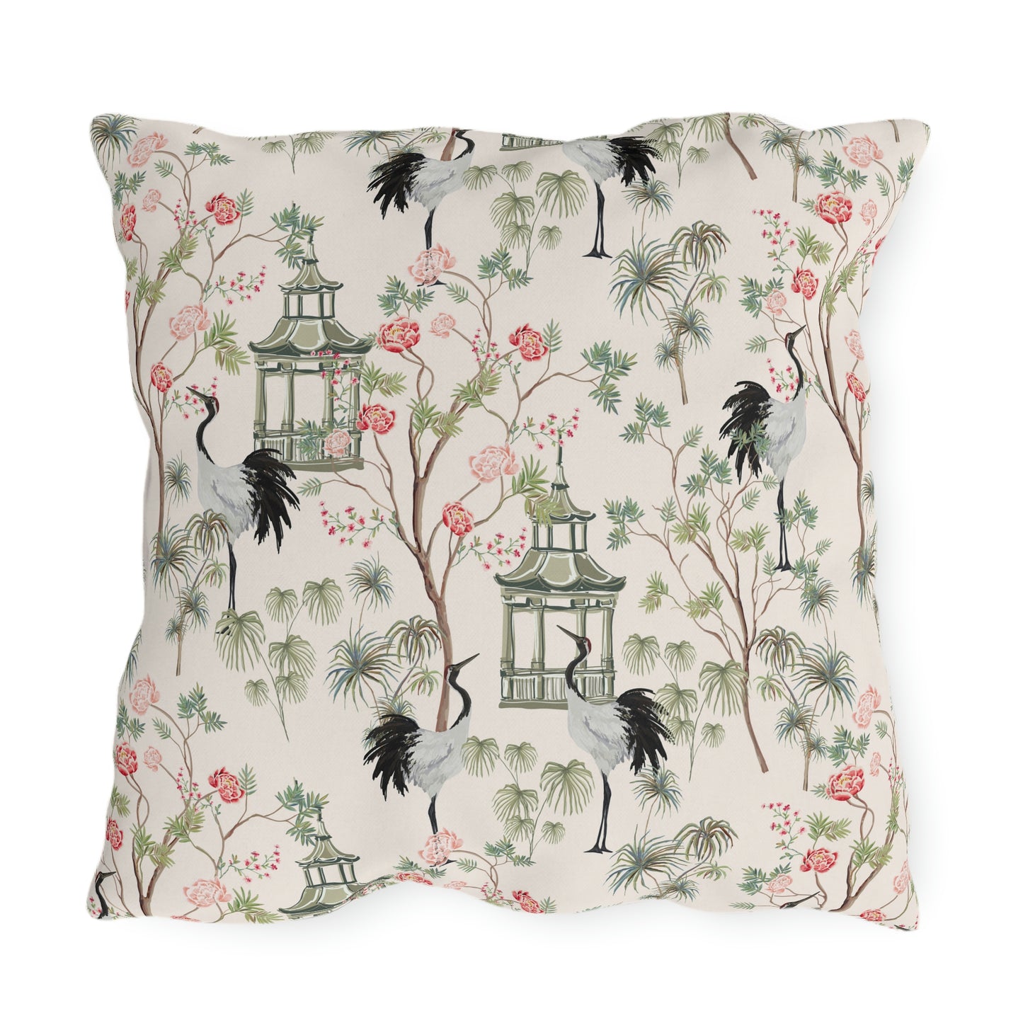 Chinoiserie Rose Trees Outdoor Pillow