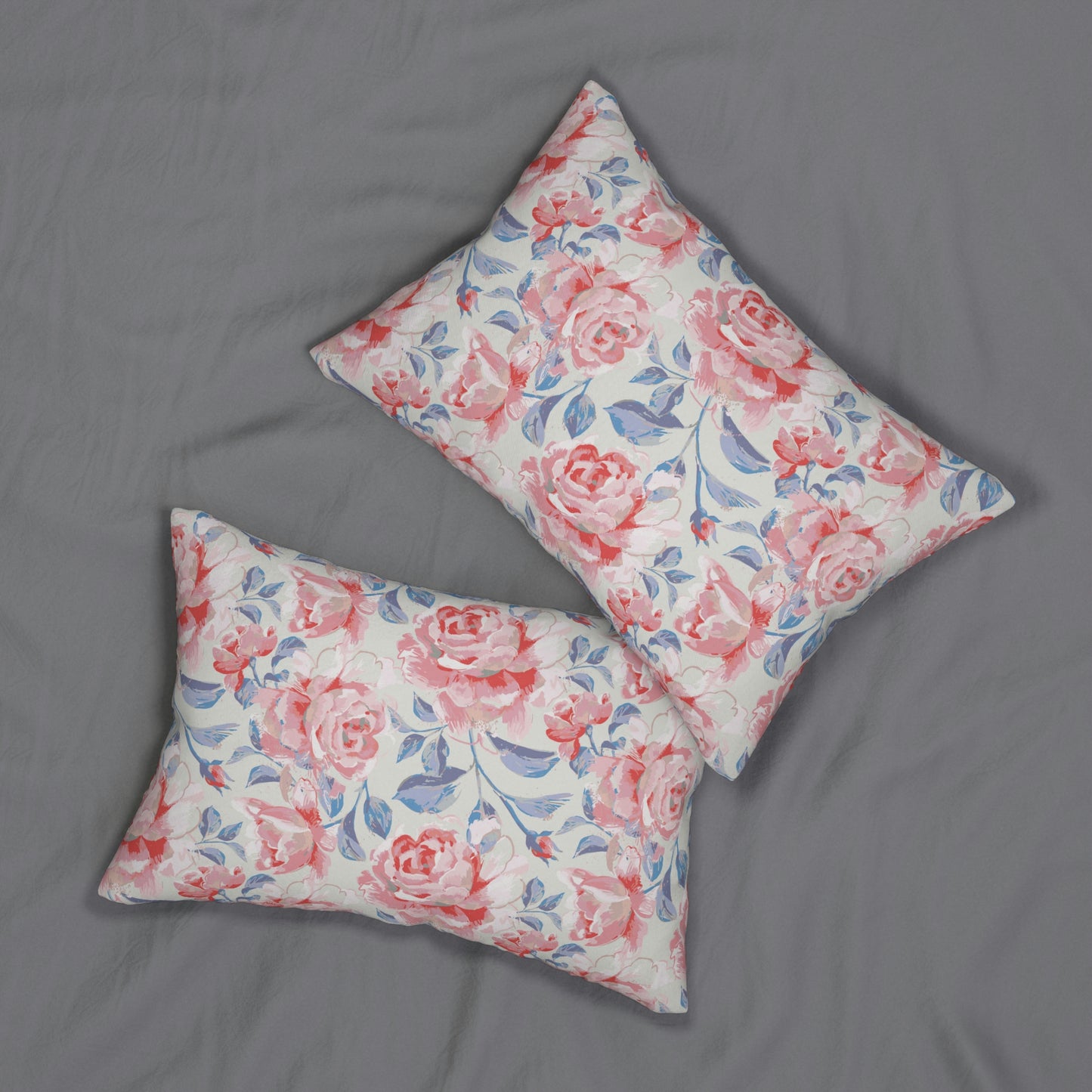 Pink Roses Spun Polyester Lumbar Pillow