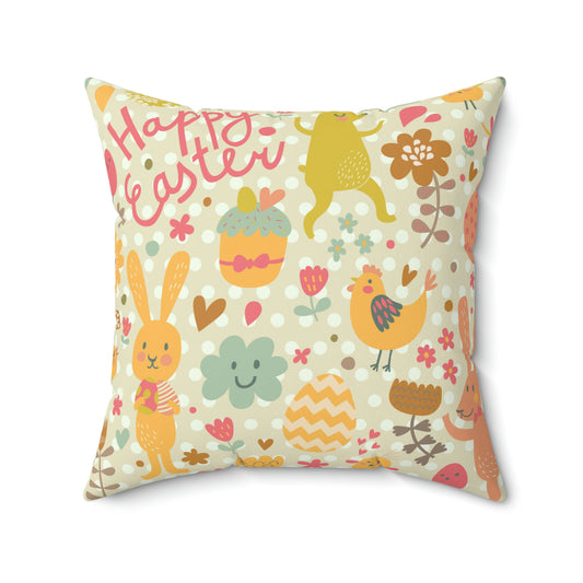 Easter Rabbits and Chickens Throw Pillow
