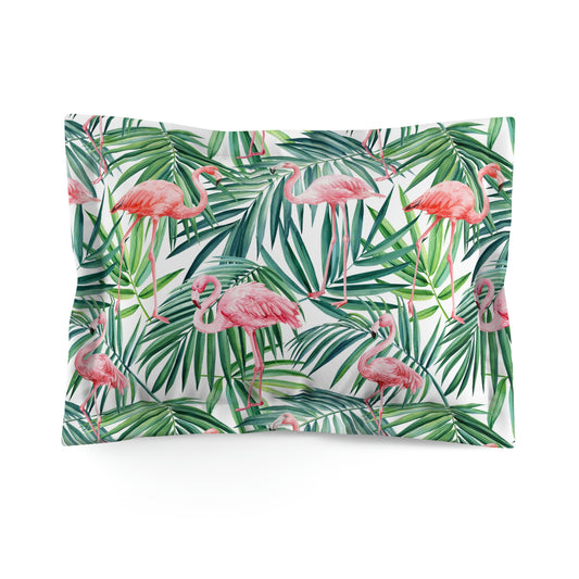 Pink Flamingos and Palm Leaves Microfiber Pillow Sham