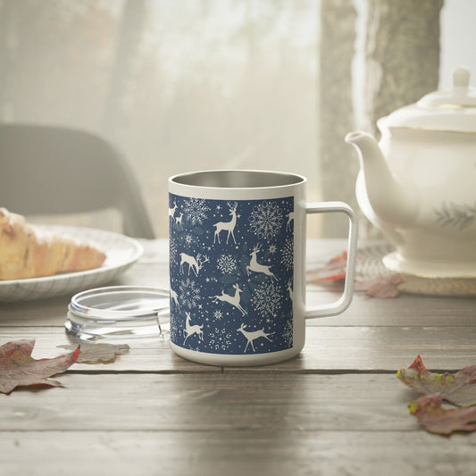Reindeers and Snowflakes Insulated Coffee Mug, 10oz