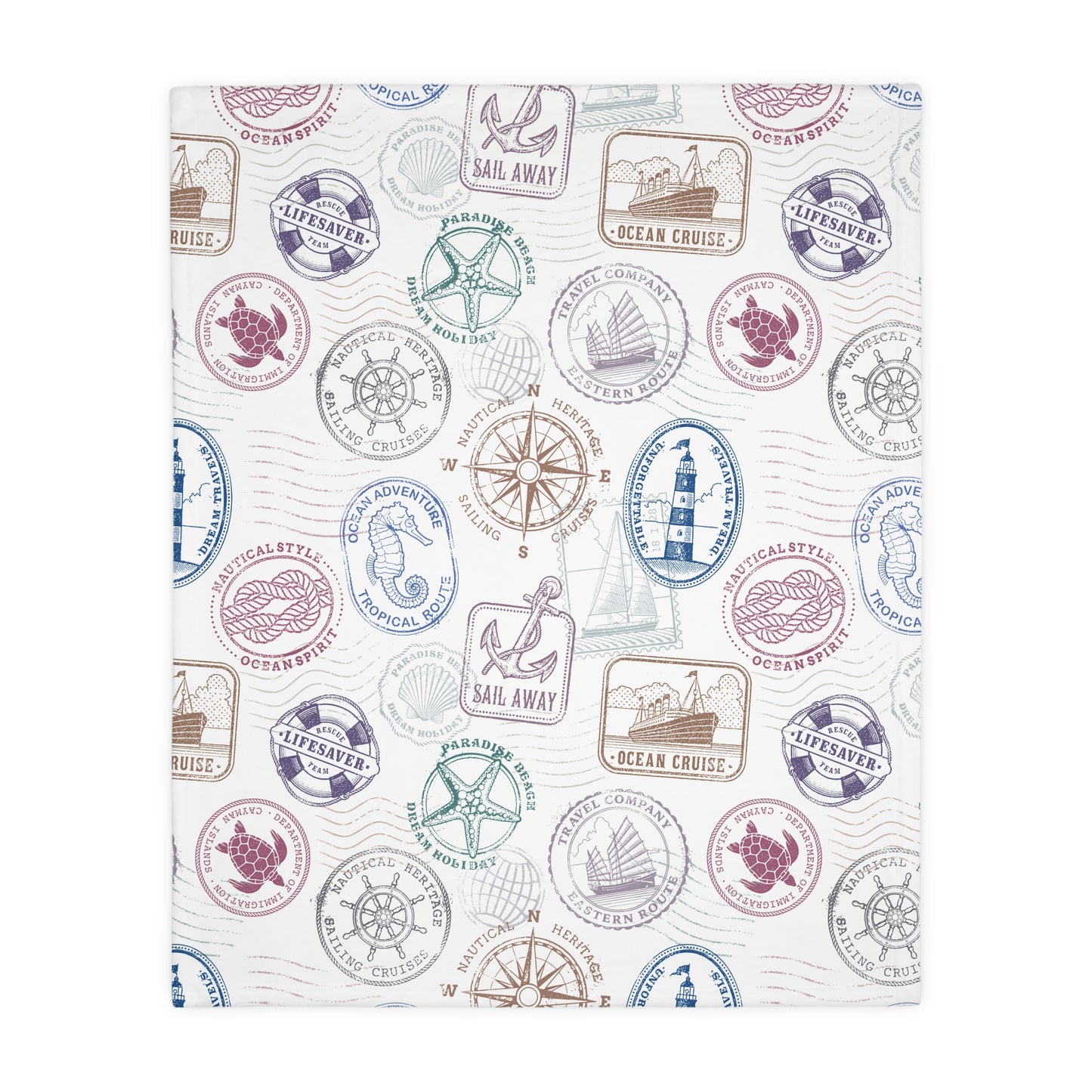 Vintage Nautical Objects Velveteen Minky Blanket (Two-sided print)