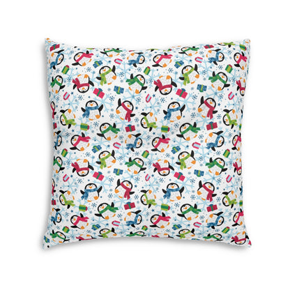 Penguins and Snowflakes Tufted Floor Pillow, Square