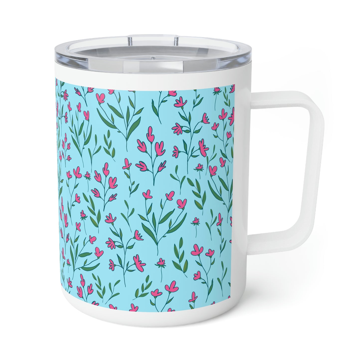 Bright Pink Flowers Insulated Coffee Mug, 10oz