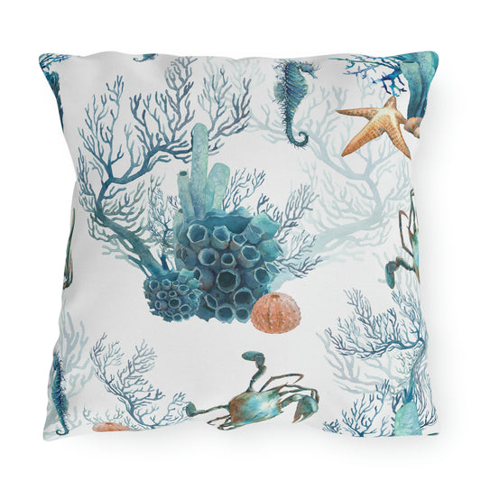 Watercolor Coral Reef Outdoor Pillow