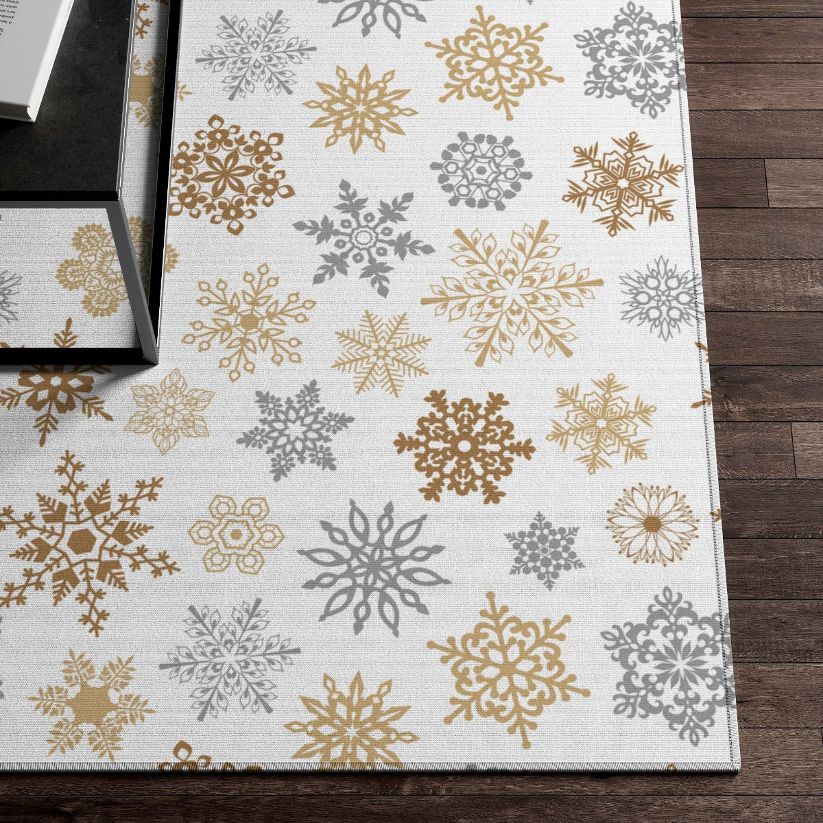 Gold and Silver Snowflakes Indoor Rug