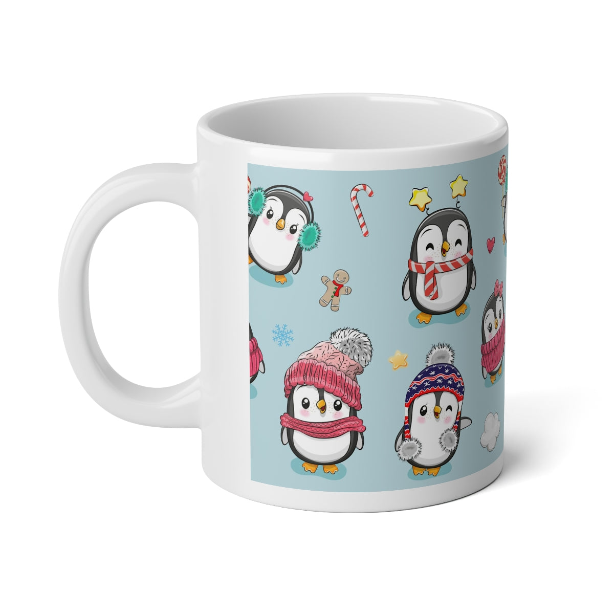 Penguins in Winter Clothes Jumbo Mug, 20oz