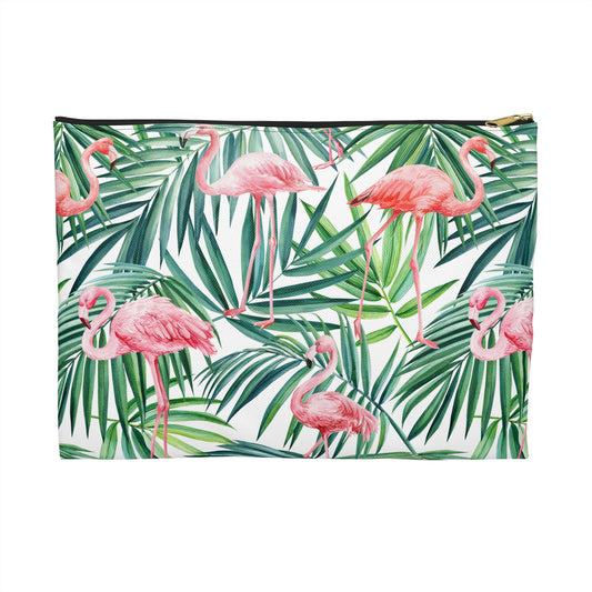 Pink Flamingos and Palm Leaves Accessory Pouch