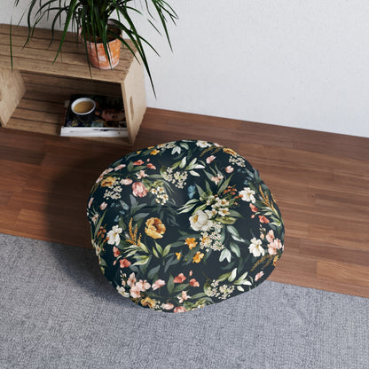Watercolor Flowers Tufted Floor Pillow, Round