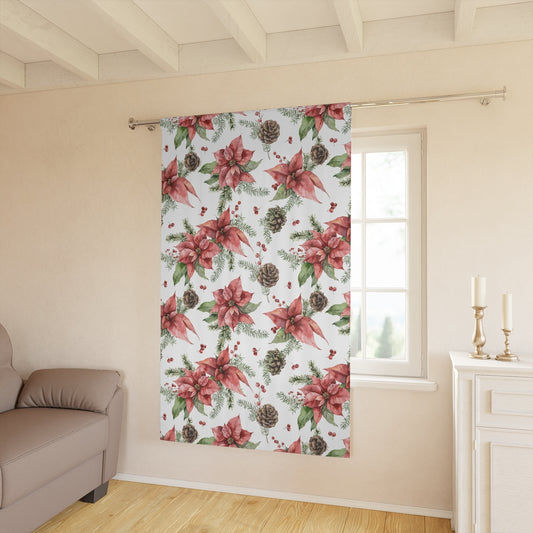 Poinsettia and Pine Cones Window Curtains (1 Piece)