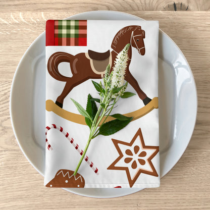 Merry Christmas Tree Wreath and Rocking Horse Napkins Set of 4
