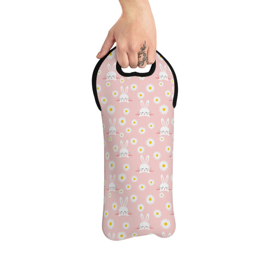 Smiling Bunnies and Daisies Wine Tote Bag