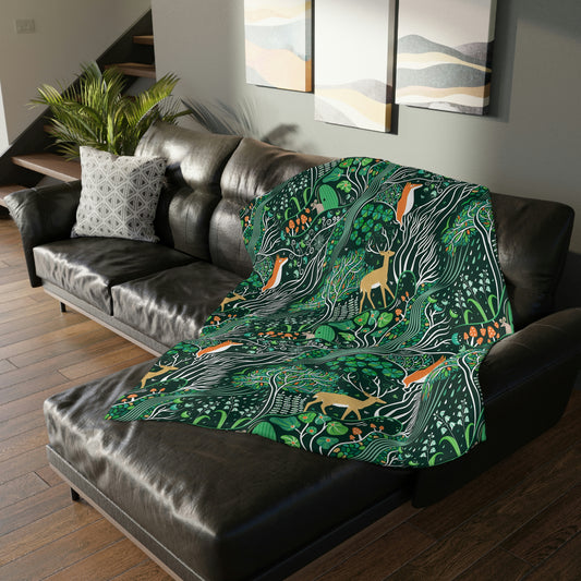 Emerald Forest Velveteen Minky Blanket (Two-sided print)