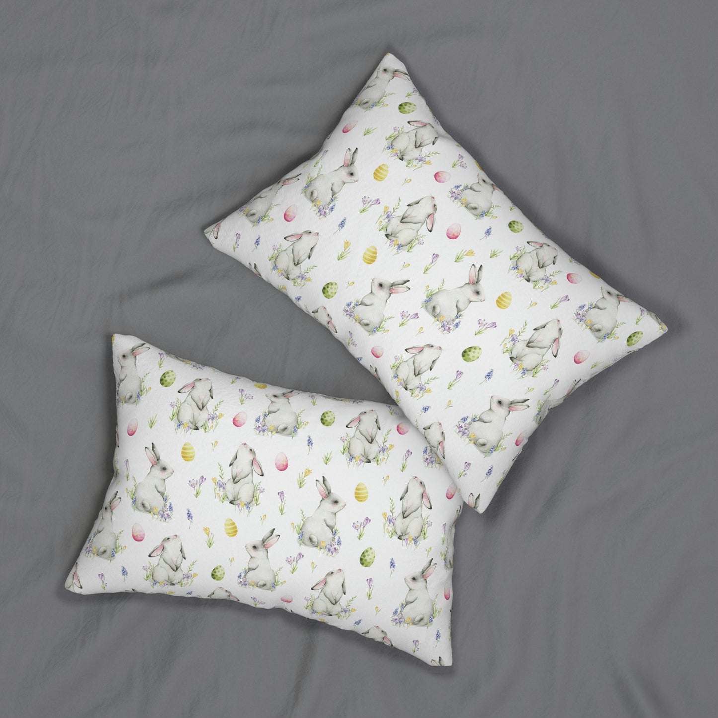 Cottontail Bunnies and Eggs Spun Polyester Lumbar Pillow