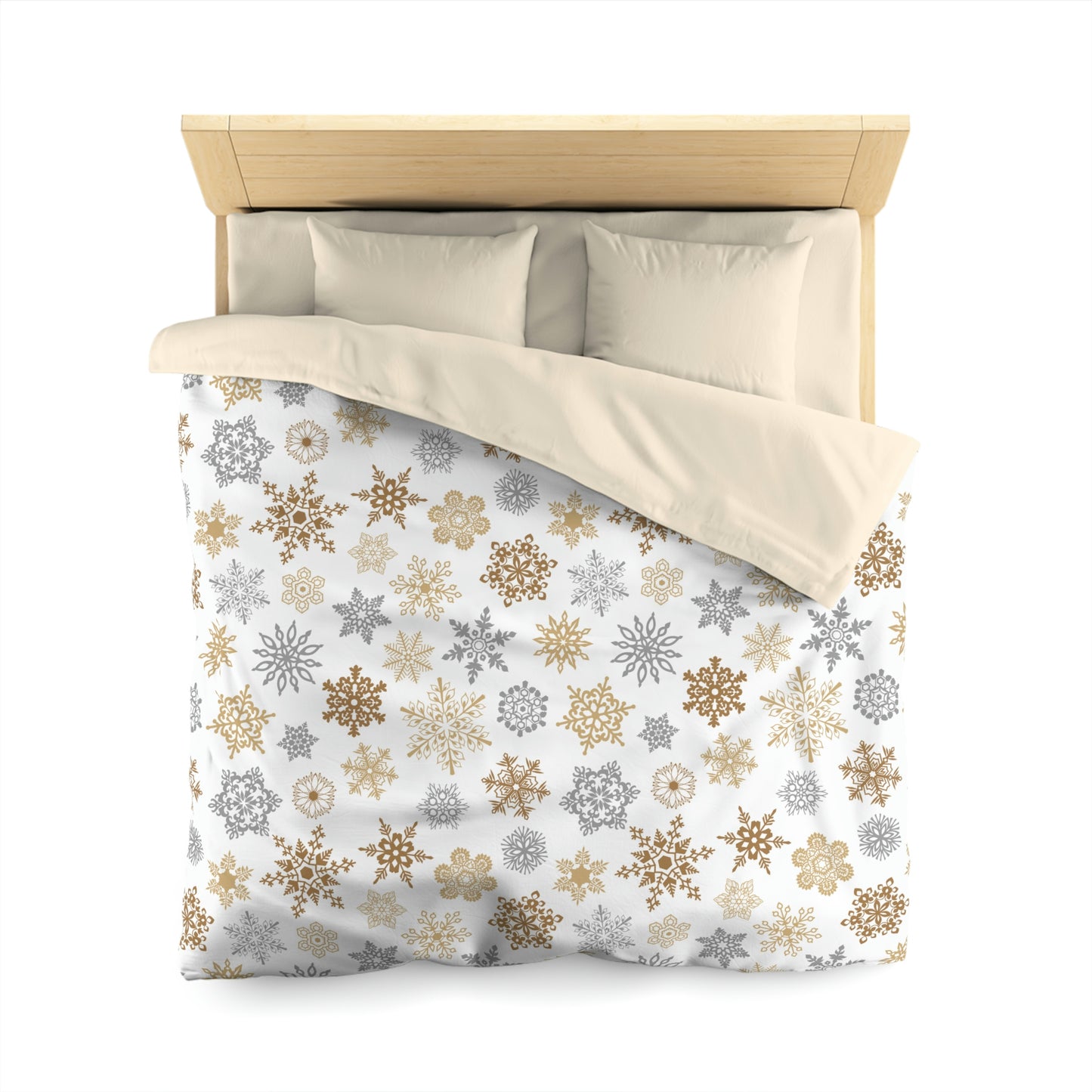 Christmas Gold and Silver Snowflakes Microfiber Duvet Cover