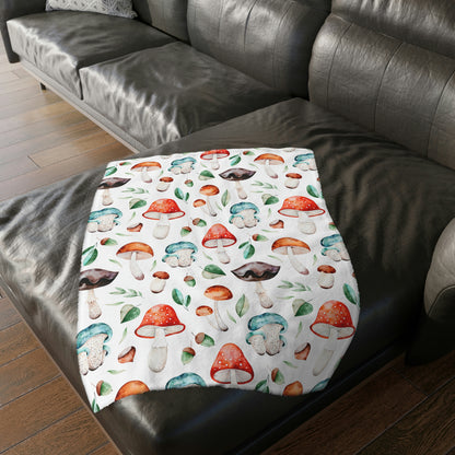 Acorns and Mushrooms Velveteen Minky Blanket (Two-sided print)
