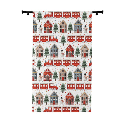 Christmas Trains and Houses Window Curtains (1 Piece)