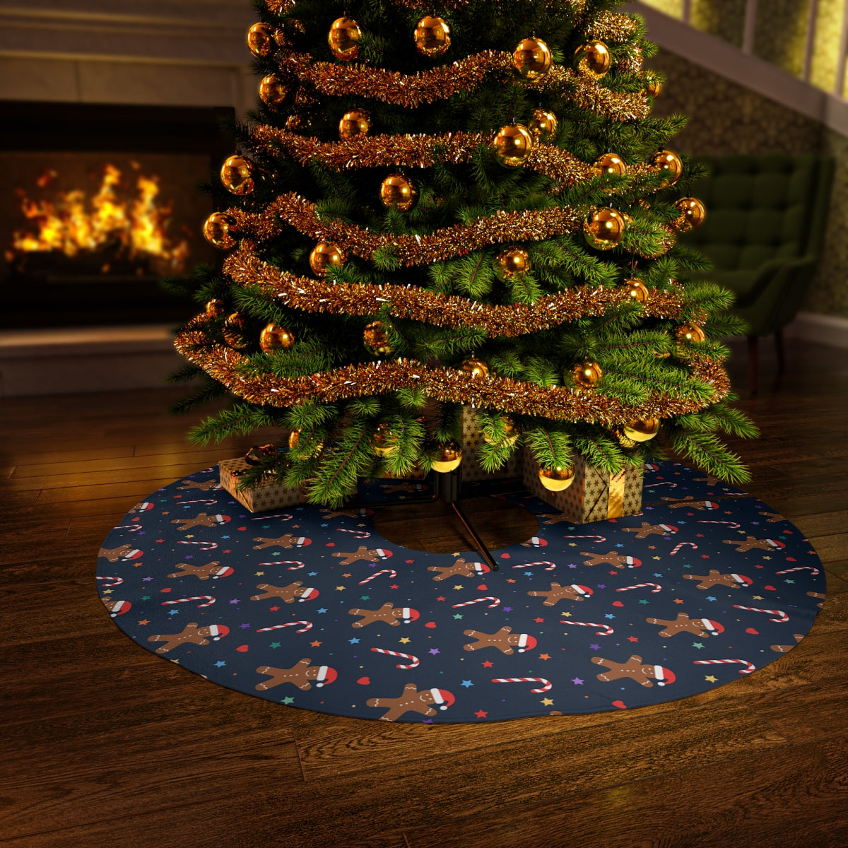 Gingerbread and Candy Canes Round Tree Skirt