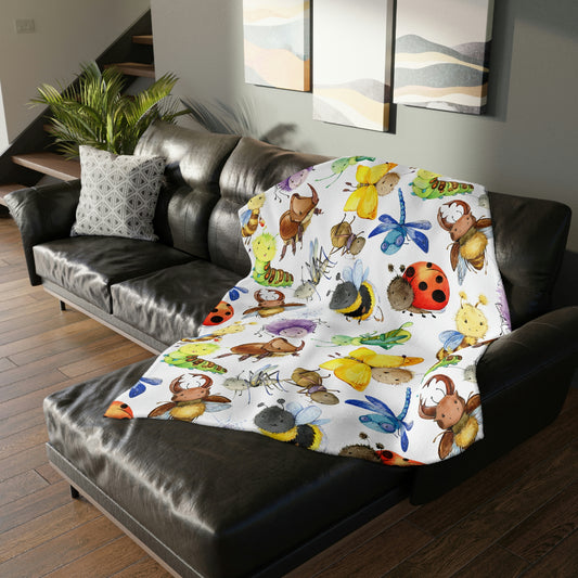 Ladybugs, Bees and Dragonflies Velveteen Minky Blanket (Two-sided print)