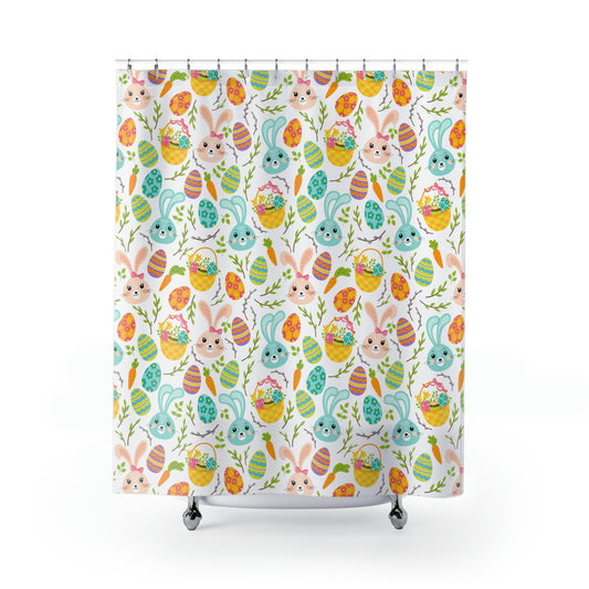 Pink and Blue Easter Bunnies Shower Curtain