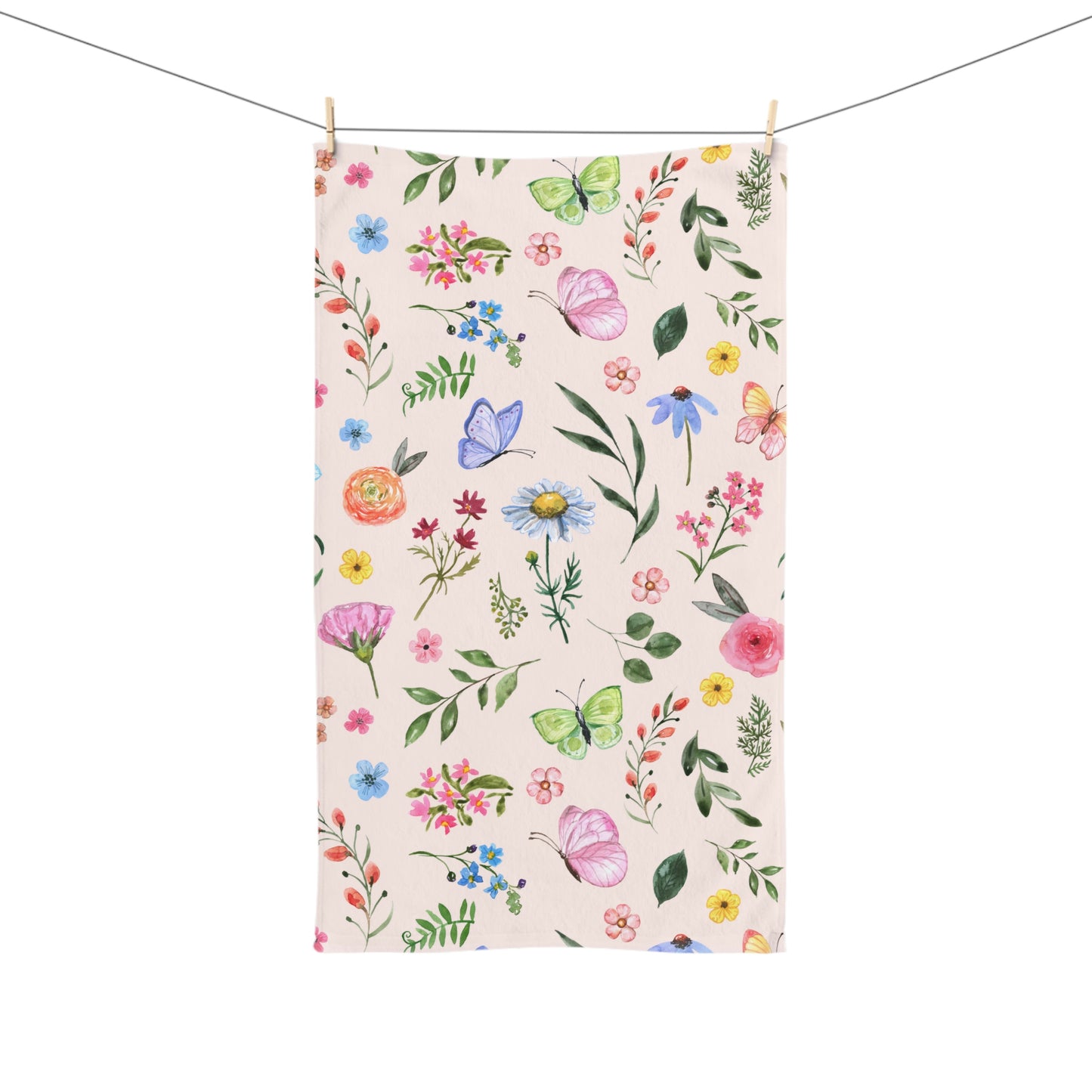 Spring Daisies and Butterflies Hand Towel