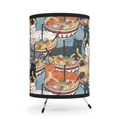 Cats Eating Ramen Tripod Lamp with High-Res Printed Shade