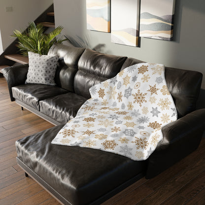 Gold and Silver Snowflakes Velveteen Minky Blanket (Two-sided print)